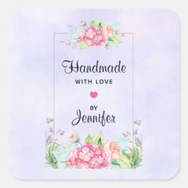 Handgemaakt met Love Pink Waterverf Floral Lijst Vierkante Sticker