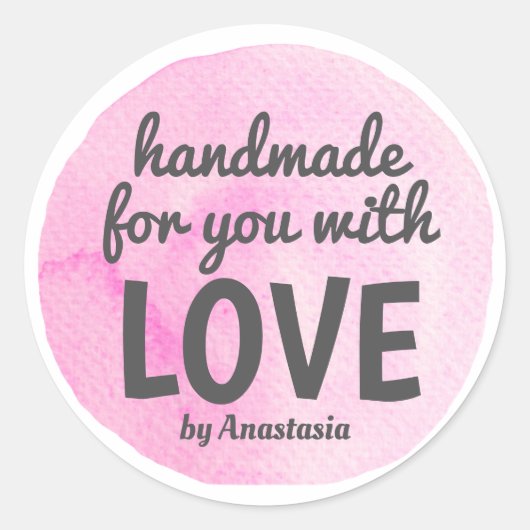 Handgemaakt met Love Pink Waterverf Ronde Sticker (Voorkant)