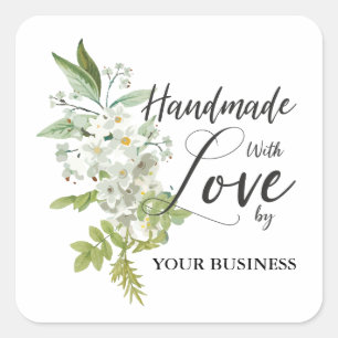 Handgemaakt met Love Quote op Green Floral Garland Vierkante Sticker