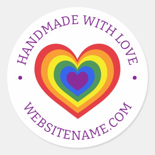 Handgemaakt met Love Rainbow Heart Aangepaste Webs Ronde Sticker (Voorkant)