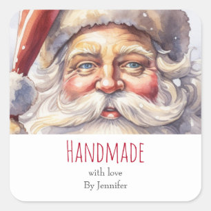 Handgemaakt met Love Retro Jolly Santa Claus Vierkante Sticker