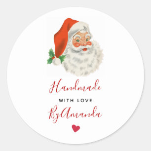 Handgemaakt met Love Retro  Santa Claus Ronde Sticker