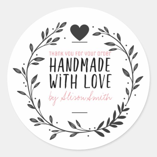 Handgemaakt met Love Ronde Sticker (Voorkant)