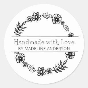 Handgemaakt met Love Round Floral Ronde Sticker