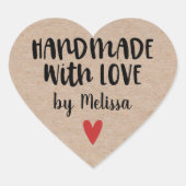Handgemaakt met Love Rustic Kraft Hart Sticker (Voorkant)