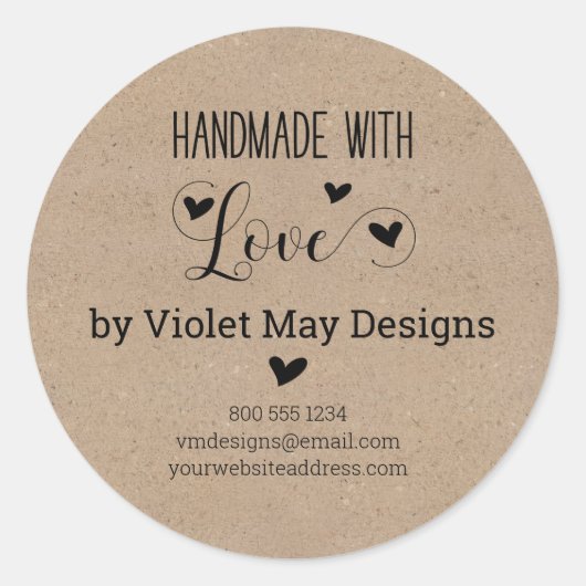Handgemaakt met Love Rustic Kraft Look Custom Labe Ronde Sticker (Voorkant)