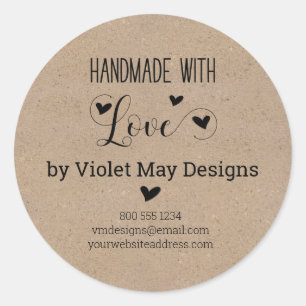 Handgemaakt met Love Rustic Kraft Look Custom Labe Ronde Sticker