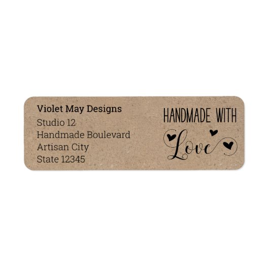 Handgemaakt met Love Rustic Kraft Retouradres Etiket (Voorkant)