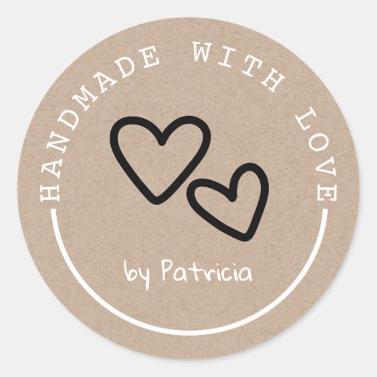 Handgemaakt met Love Rustic Kraft Ronde Sticker (Voorkant)