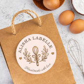 Handgemaakt met Love Rustic Wood Bakery Whisk Logo Ronde Sticker