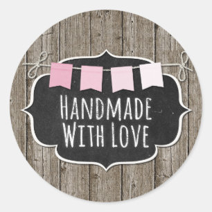 Handgemaakt met Love Rustic Wood & Shabby Chic Cha Ronde Sticker