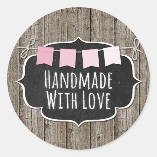 Handgemaakt met Love Rustic Wood & Shabby Chic Cha Ronde Sticker (Voorkant)