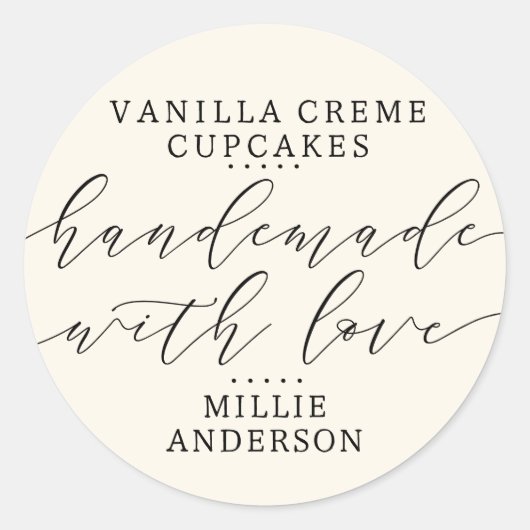 Handgemaakt met Love Script Business | Ecru crème Ronde Sticker (Voorkant)