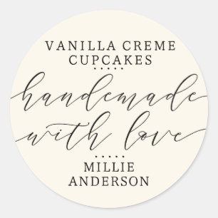 Handgemaakt met Love Script Business   Ecru crème Ronde Sticker