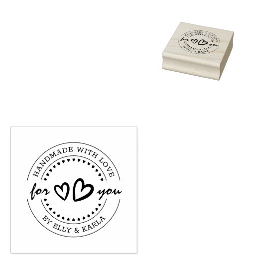 Handgemaakt met Love Script Heart Business Houten Rubberstempel (Gestempeld)