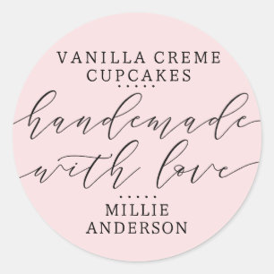 Handgemaakt met Love Script Heart Business roze Ronde Sticker