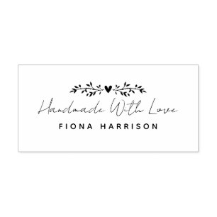 Handgemaakt met Love Script Leaves Rubberstempel