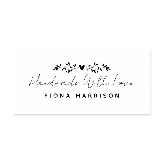 Handgemaakt met Love Script Leaves Rubberstempel (Afrduk)