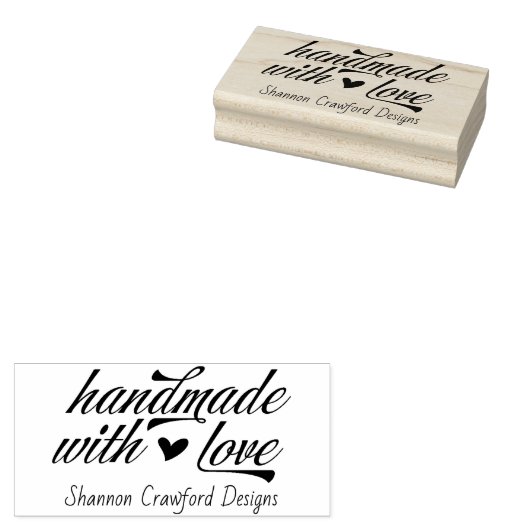 Handgemaakt met Love Script Rubberstempel (Gestempeld)
