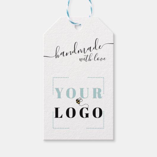 Handgemaakt met Love Script | Uw aangepaste Logo t Cadeaulabel (Voorkant)