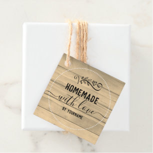 Handgemaakt met Love Sepia Wood Product Bedankjes Labels