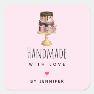 Handgemaakt met Love Shiny Glam Party Cake Vierkante Sticker
