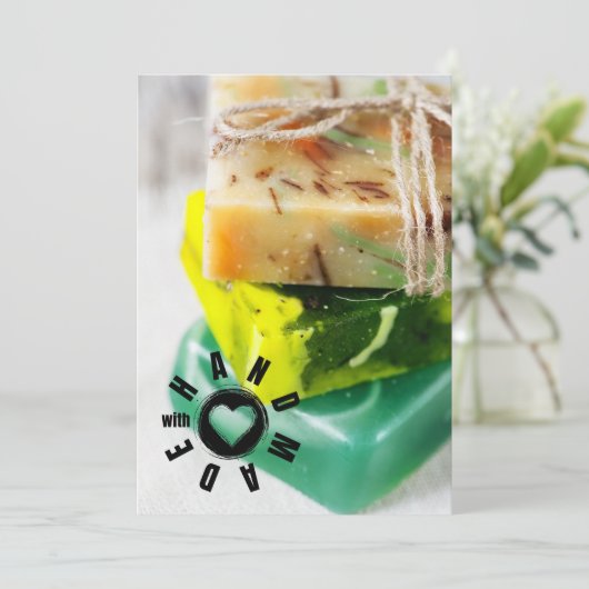 Handgemaakt met Love Sign Soap Maker Business Hear Bedankkaart (Staand voorkant)