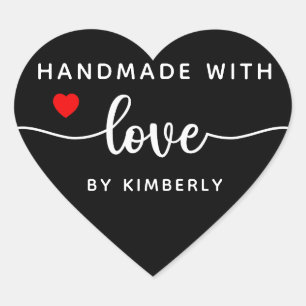 Handgemaakt met Love Simple Black Heart Sticker