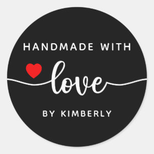 Handgemaakt met Love Simple Black Ronde Sticker