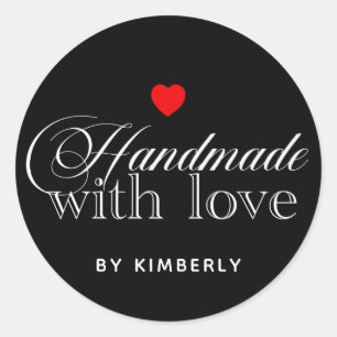 Handgemaakt met Love Simple Black Ronde Sticker