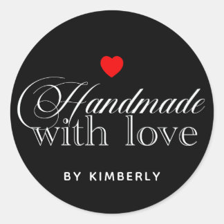 Handgemaakt met Love Simple Black Ronde Sticker