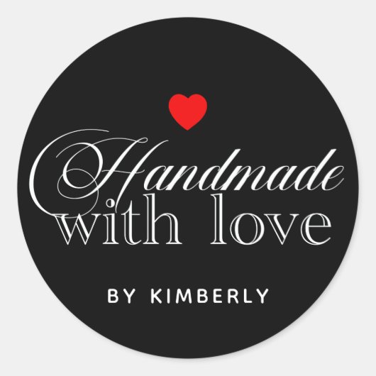 Handgemaakt met Love Simple Black Ronde Sticker (Voorkant)