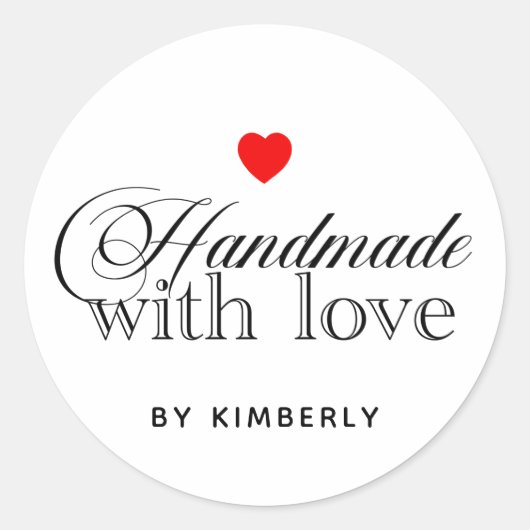 Handgemaakt met Love Simple Classic Round Sticker (Voorkant)