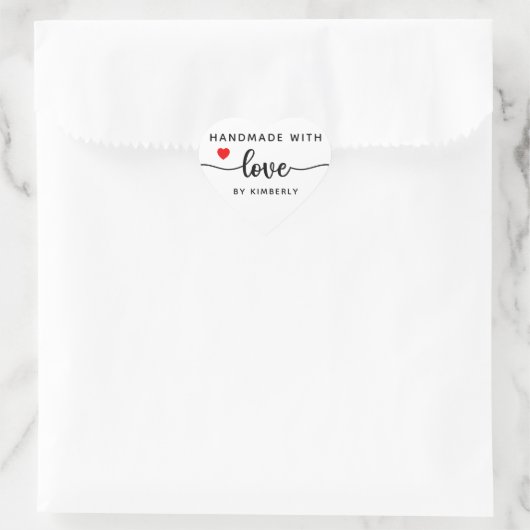 Handgemaakt met Love Simple Heart Sticker (Tas)