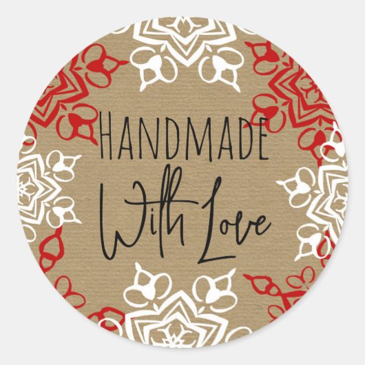 Handgemaakt met Love Snowflake-kerstcadeautjes Ronde Sticker (Voorkant)