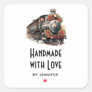Handgemaakt met Love Steam Train Christmas Vierkante Sticker