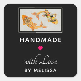 Handgemaakt met Love Stylish Gold Koi Fish Vierkante Sticker