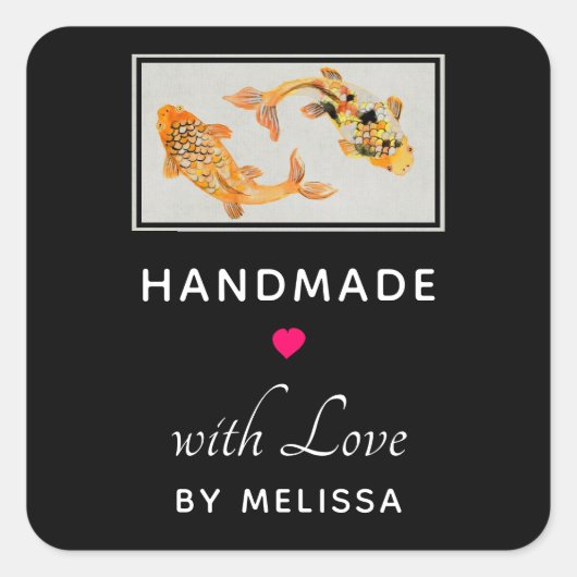 Handgemaakt met Love Stylish Gold Koi Fish Vierkante Sticker (Voorkant)