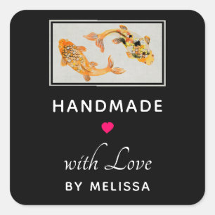 Handgemaakt met Love Stylish Gold Koi Fish Vierkante Sticker