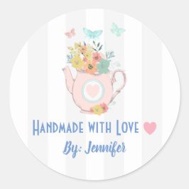 handgemaakt met Love  Teapot Ronde Sticker