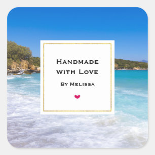 Handgemaakt met Love Tropical Beach Island Paradis Vierkante Sticker