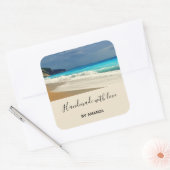 Handgemaakt met Love Turquoise Blue Zee Tropical Vierkante Sticker (Envelop)