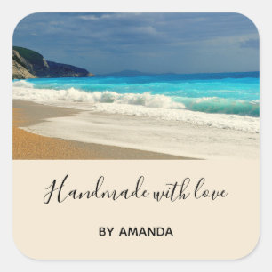 Handgemaakt met Love Turquoise Blue Zee Tropical Vierkante Sticker