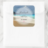 Handgemaakt met Love Turquoise Blue Zee Tropical Vierkante Sticker (Tas)