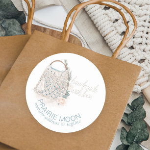 Handgemaakt met Love Waterverf Macrame Bag Custom Ronde Sticker