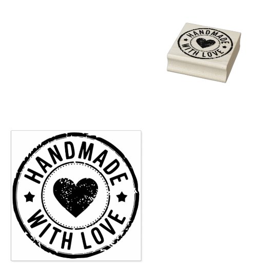 Handgemaakt met Love Wood Art Rubber Stamp Rubberstempel (Gestempeld)