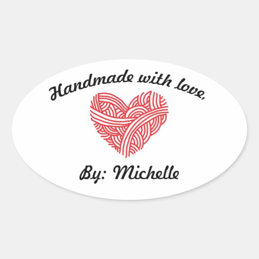 Handgemaakt met Love Yarn Heart Ovale Sticker (Voorkant)