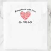 Handgemaakt met Love Yarn Heart Ovale Sticker (Tas)
