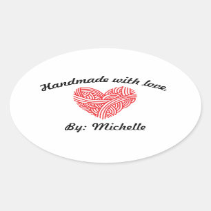 Handgemaakt met Love Yarn Heart Ovale Sticker