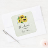 Handgemaakt met Love Yellow Sunflower Bouquet Vierkante Sticker (Envelop)